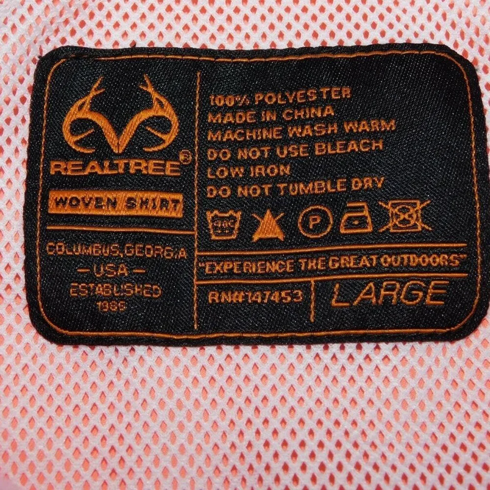 Realtree Men L Salmon Pink Button Front Short sleeve vented Outdoors Shirt - Picture 5 of 11